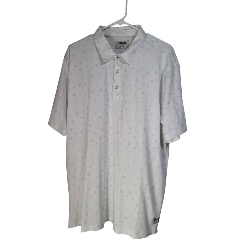 LINKSOUL Men's XL Polo Shirt White Gray Palm Tree Print Golf Athleisure - Picture 1 of 7